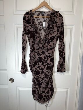 PrettyLittleThing Taupe Dress with Brown Floral Velvet Burnout